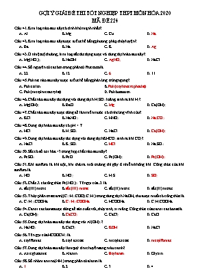 Gợi ý giải đề thi tốt nghiệp THPT môn Hóa học năm 2020 - Mã đề 224 (Có đáp án)